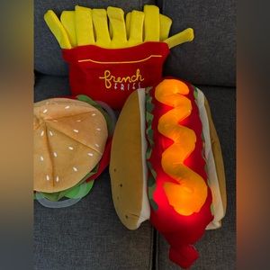 Matching set - Hotdog costume for small dog and two costume hats for humans